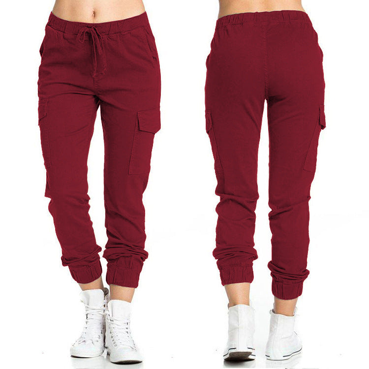fashion cross-border   women's pants workwear casual elastic waist thin side pockets pants women's pants