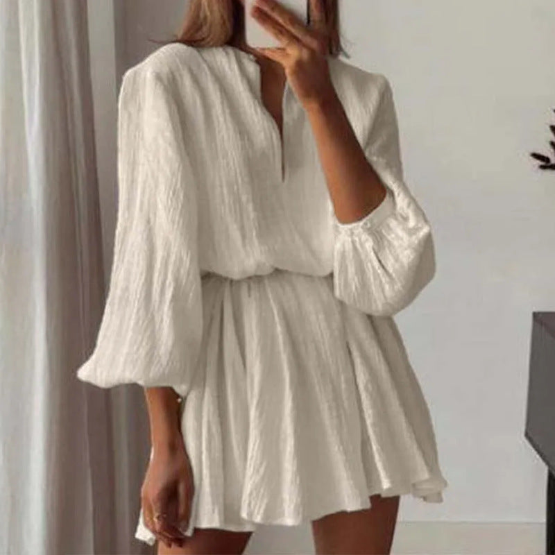 European and american style women's foreign trade dresses - summer women's dresses, fashionable casual v-neck sun protection waist-cinching mini dress