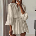 European and american style women's foreign trade dresses - summer women's dresses, fashionable casual v-neck sun protection waist-cinching mini dress