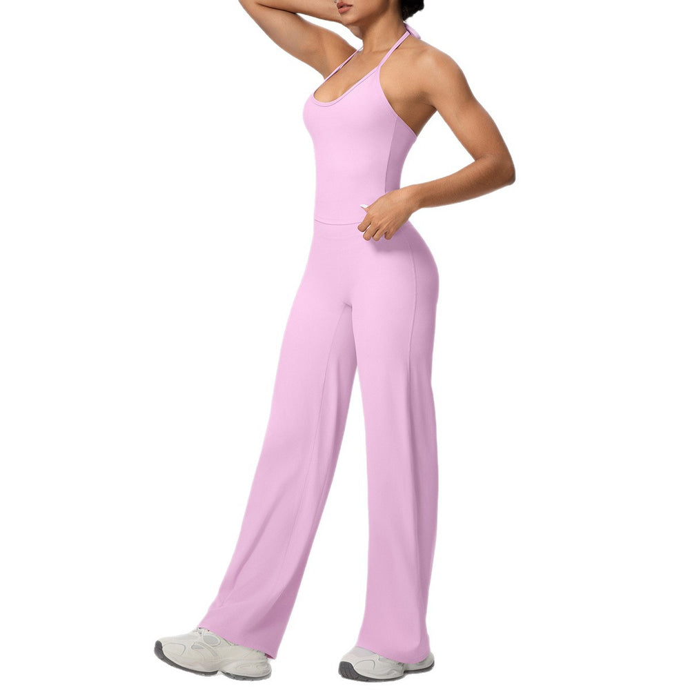 Cloud-feel quick-dry outdoor casual yoga set - tie-up sports bra with high-waisted straight-leg pants for running and fitness