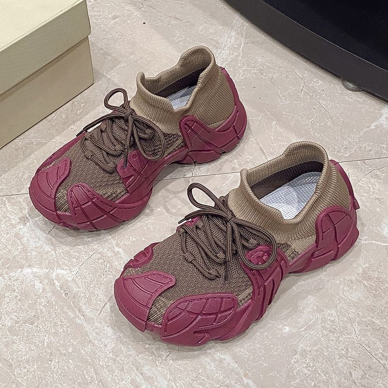 2025 new women's chunky knit sneakers - versatile mesh lightweight running & fitness sock sneakers