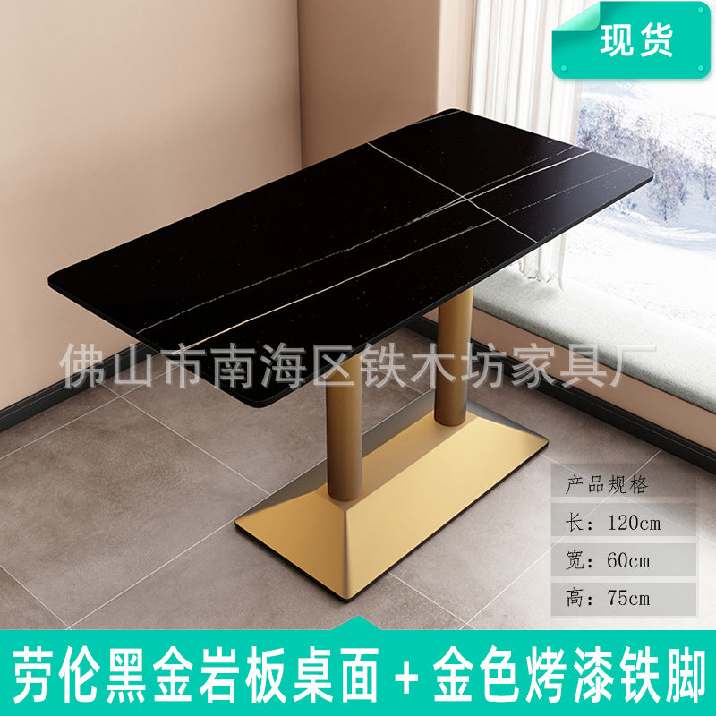 Customized commercial slate dining table simple table bar milk tea fast food restaurant canteen rectangular table apartment negotiation table and chairs