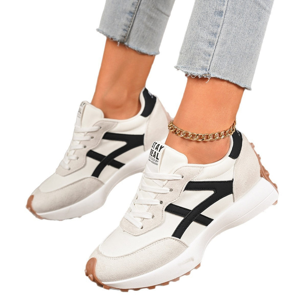 Wholesale women's plus size athletic shoes: new spring korean style, versatile lightweight running shoes, leather casual chunky sneakers