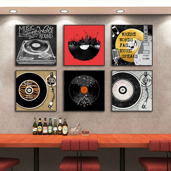 Vinyl CD record hanging painting American retro bar music dining bar decorative painting KTV box cafe mural