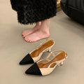 2024 summer new fashion pointed-toe stiletto sandals, french color-block low-cut high heels, open-back designer women's shoes