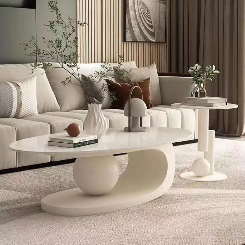 Oval coffee table, sintered stone coffee table, popular minimalist table for home living room, trendy nordic style coffee table, small apartment friendly