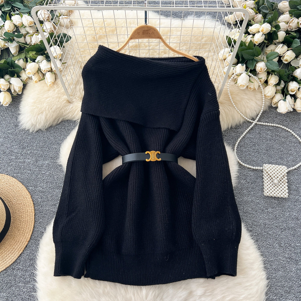 new arrivalfall and wintersweater belt waist easiest for matchfashion one shoulder lapel slimming look chic knittingtops women