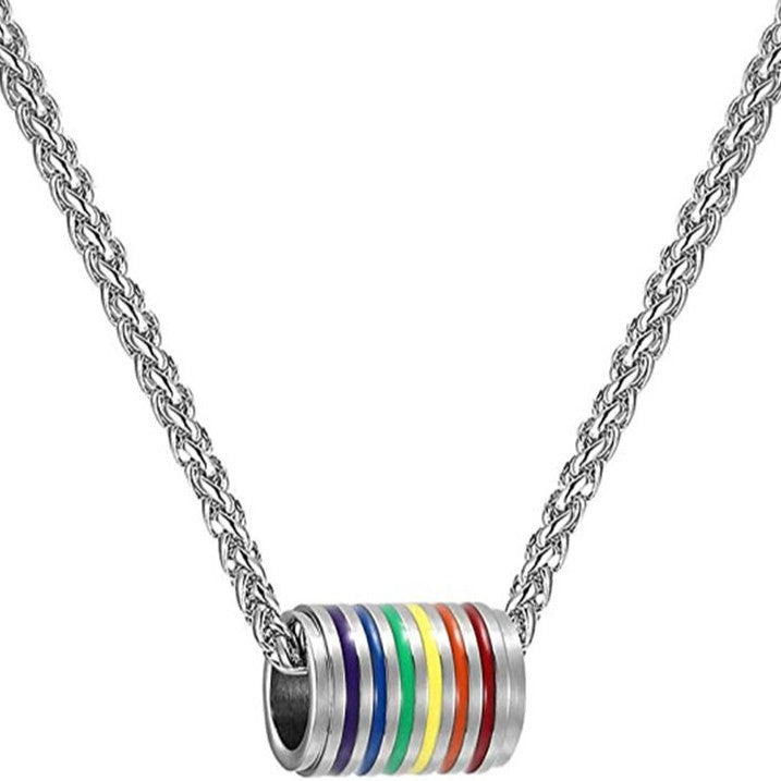 supply necklace stainless steel colorful cylindrical roller titanium steel pendant same-sex couple chain
