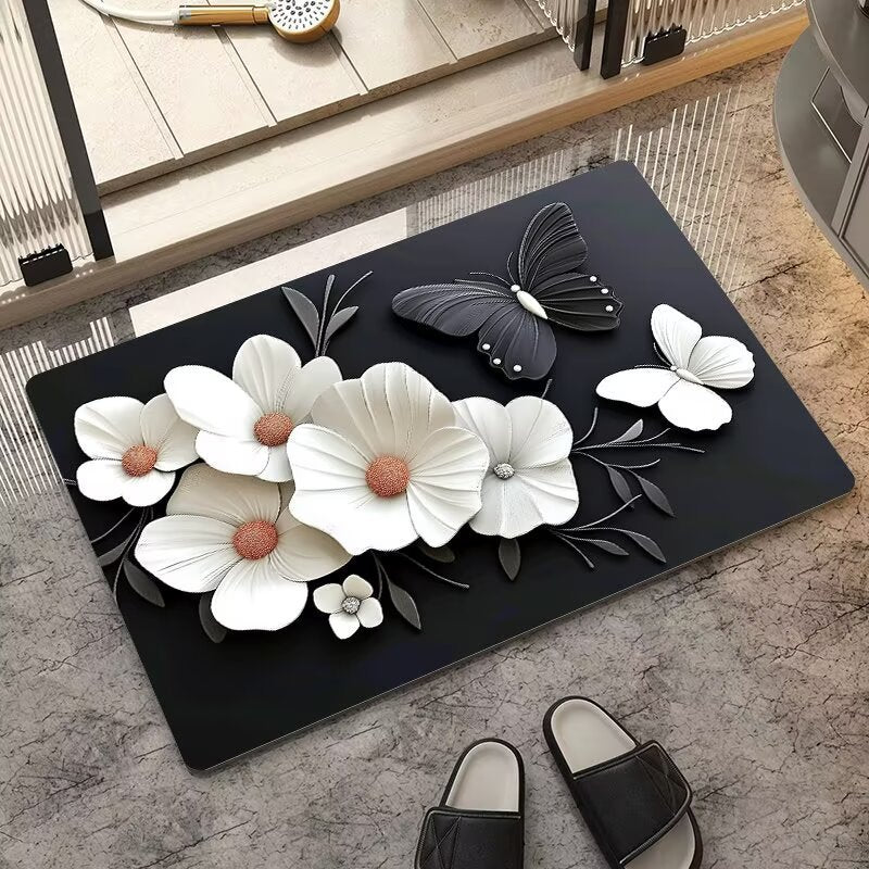 stereo butterfly soft diatom mud kitchen floor mat bathroom door absorbent quick-drying mat non-slip mat bathroom carpet