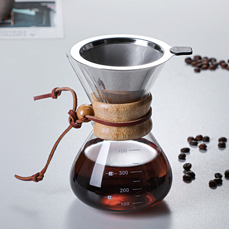 Wood chip hand-brewed coffee pot, high borosilicate glass coffee sharing pot, coffee filter cup, outdoor hand-brewed pot, chemex pot