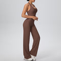 New arrival cross-border pure color double-sided brushed halter wide-leg pants yoga suit sports running fitness two-piece set for women