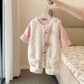 Winter baby outfit set - new girls' overalls two-piece set - autumn/winter romper - fleece-lined baby crawling suit