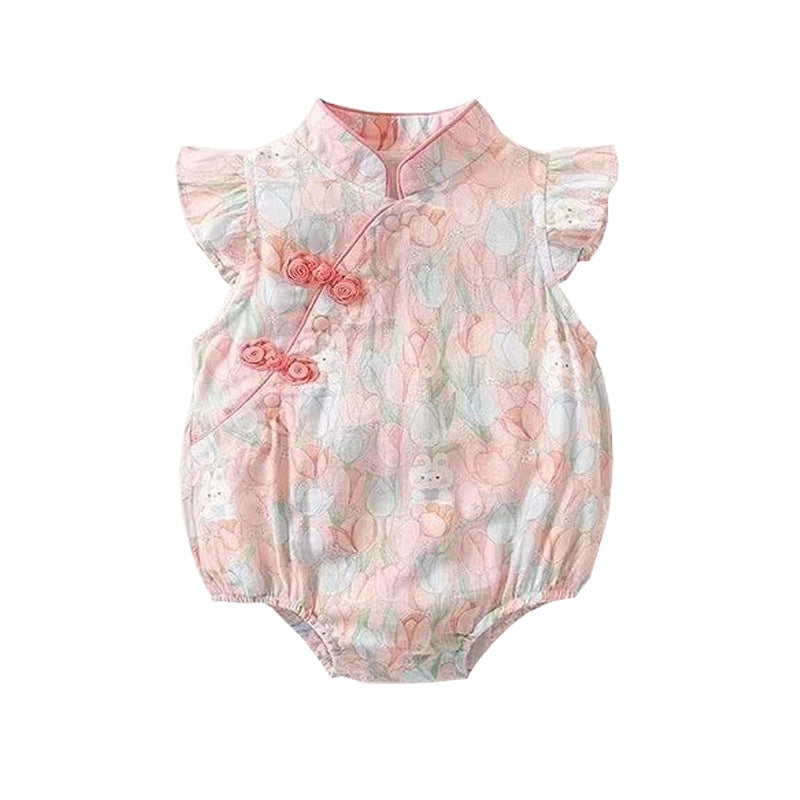Baby romper - summer lightweight flutter sleeve bodysuit - cute & stylish outfit for baby girls' first birthday celebration