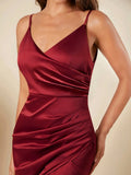 European and american cross-border women's spring/summer new satin slip dress, sexy ruched skirt for foreign trade, bridesmaid dress