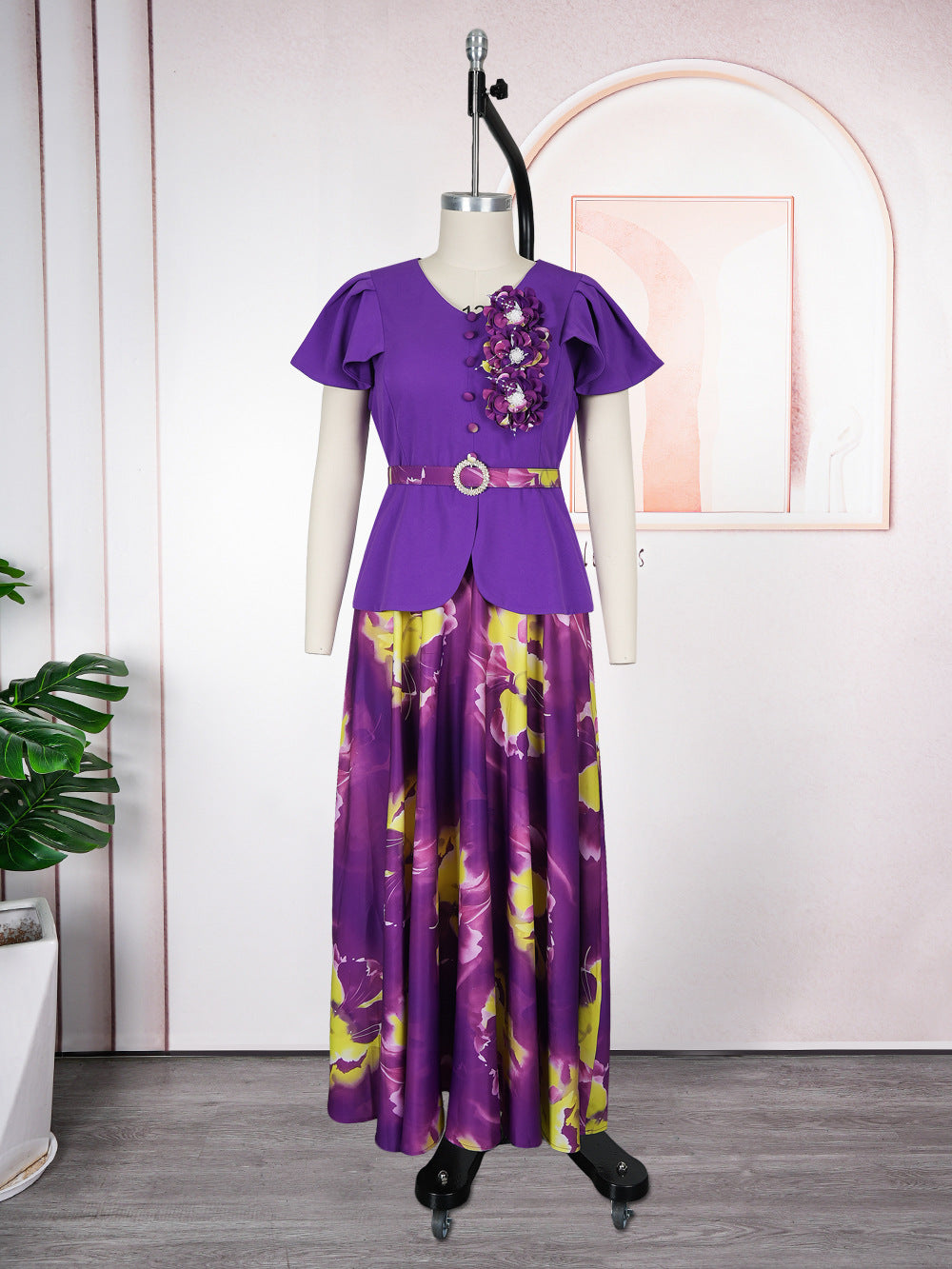 new paisley print button a-line dress - european & american style, wholesale for , plus size short sleeve women's dress