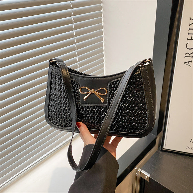 Bow square bag women's 2025 new simple versatile underarm baguette temperament fashionable commuter shoulder bag