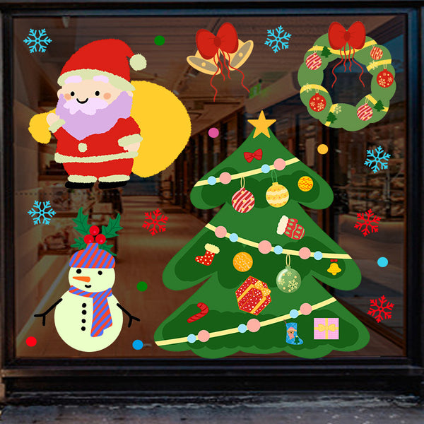 Cross-border new Christmas tree stickers Christmas snowman snowflake window stickers New Year decorations Electrostatic snowflake glass stickers
