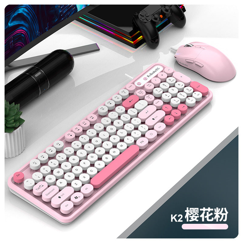 Viper k2 wired usb keyboard and mouse combo - retro punk style for women's desktop, laptop, and office use