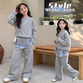 Girls'  new spring/autumn long-sleeve korean style three-piece set: girl's sweatshirt, wide-leg pants, spring outfit, loose fit