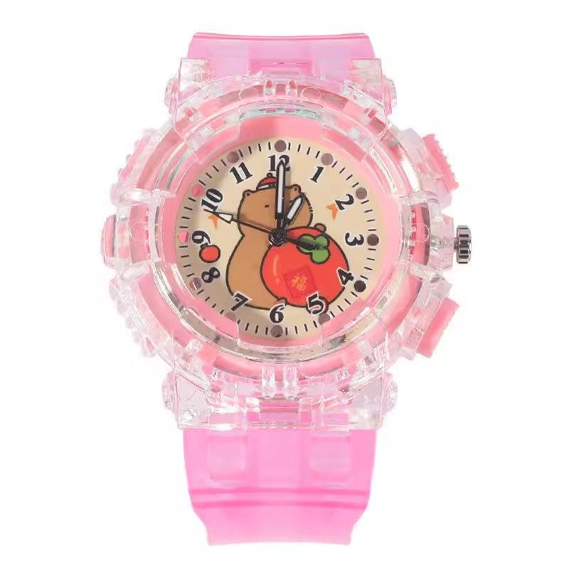 Cartoon kids' watch cute capybara quartz watch transparent strap luminous wristwatch boy girl electronic watch gift