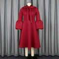 Fall and winternew arrivalbows stand collar puff sleeve large hem skirt retroelegance waist a hem party dress dres