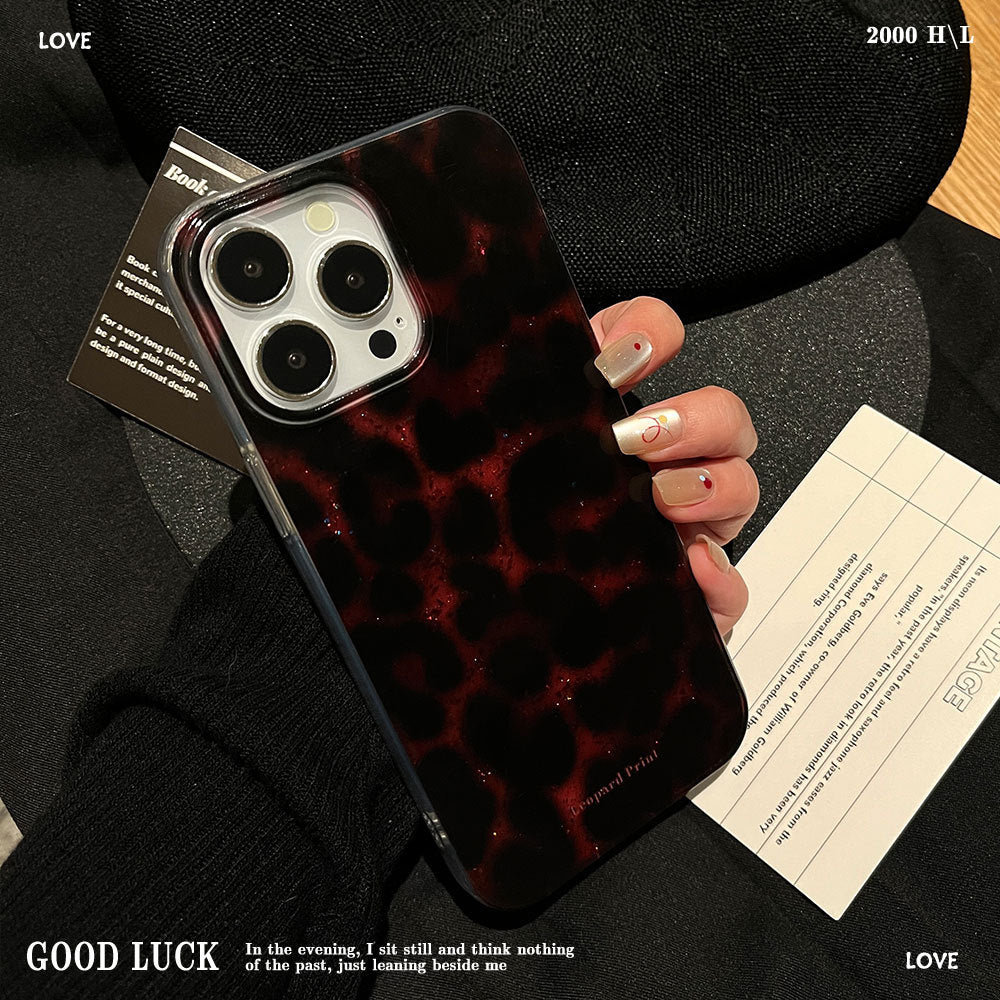 Glue glitter powder suitable for iphone17promax translucent leopard print mobile phone case apple 16 large hole protective cover cross-border