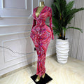 European and american women's clothing  autumn new sweet clear print v-neck high waist slimming bodycon maxi dress