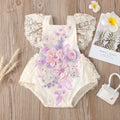European and american style cross-border new children's clothing short climbing lace mesh flying sleeves tie back embroidered beaded pearl climbing jumpsuit