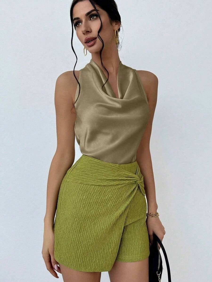 women's sexy sleeveless satin shirt  spring and summer  fashion work women's shirt