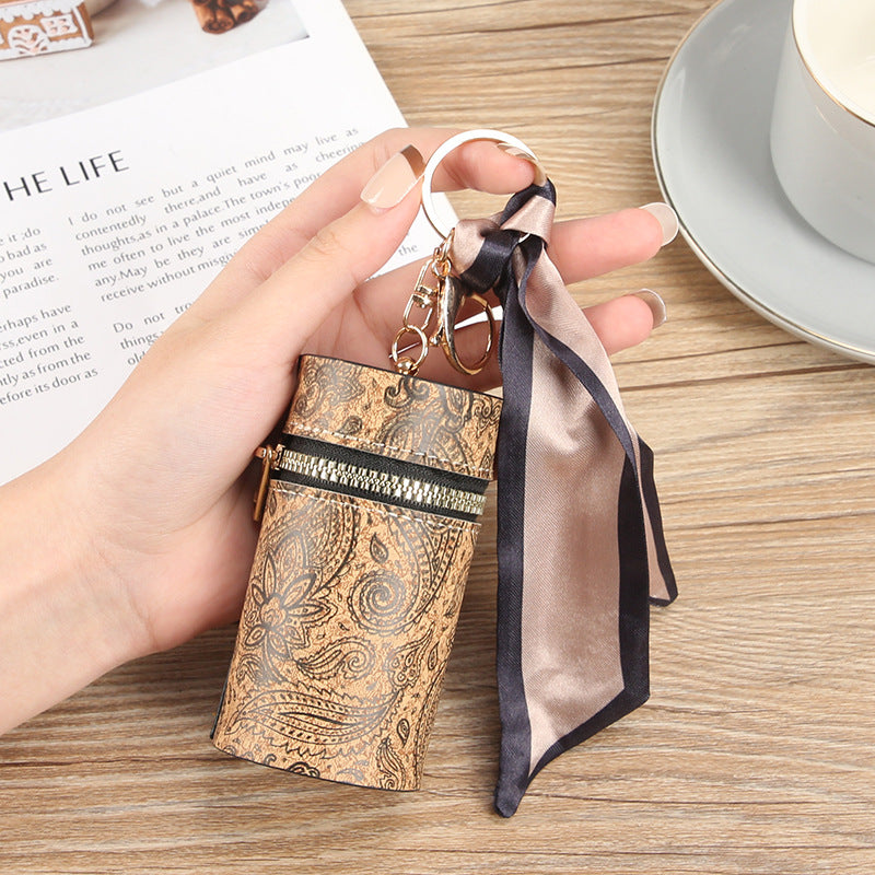 Manufacturer spot cardboard wood grain mouth red envelope drum fashionable student coin bag portable multi-functional bag pendant