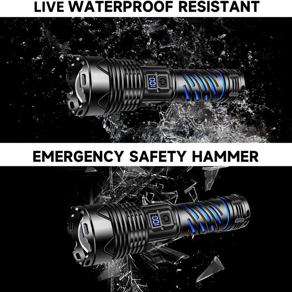 Cross-border strong light aluminum alloy multi-functional flashlight outdoor digital electric display rechargeable waterproof telescopic zoom flashlight