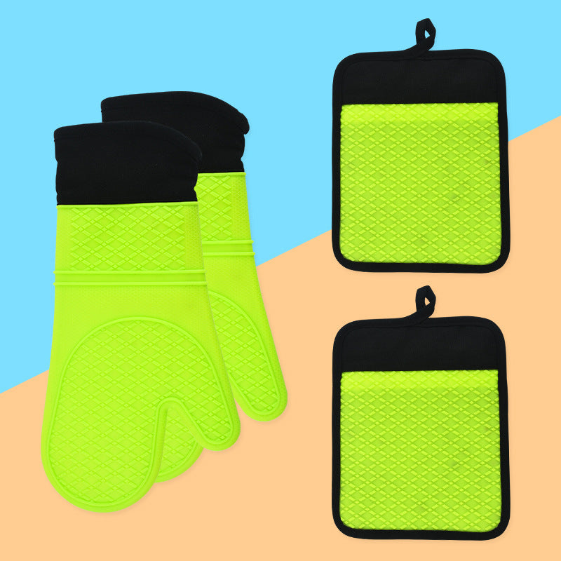 Cross-border silicone thickened kitchen anti-high temperature insulation gloves microwave oven gloves square cotton cloth insulation pad