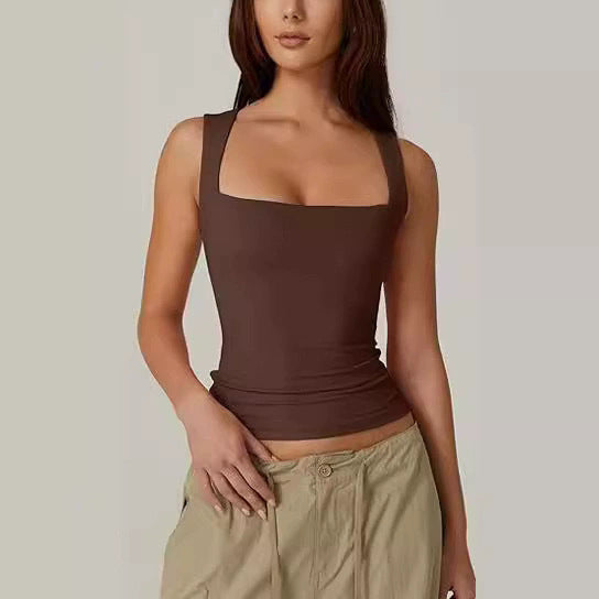 2025 Cross-border European and American Spice Girls Wear Sling Vest Women's Summer Sleeveless Off-Shoulder Square Neck Threaded Shoulder Strap Top Women