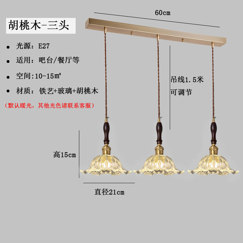 Japanese Internet celebrity flower glass chandelier French retro walnut restaurant bar chandelier B & B aisle lighting