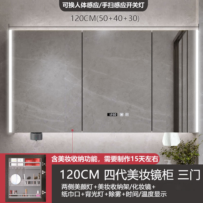 Smart makeup bathroom mirror cabinet storage wall-mounted bathroom mirror with lamp solid wood storage manufacturer wholesale