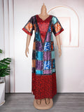 Aliexpress  plus size v-neck dress cross-border e-commerce african women's clothing color block print maxi dress