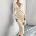 Lace deep v cross slim knittingdresslong sleeves medium long hip cover skirt elegant date slimming look bottom skirt