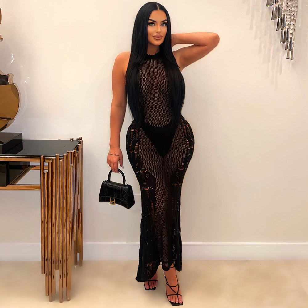 summer new sexy women's dress fashionable knitted hollow-out beach maxi dress - hot seller for cross-border e-commerce