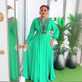 New long-sleeved african plus size women's dress - elegant & chic,  cross-border e-commerce, chiffon v-neck rhinestone embellished dress