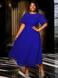 african plus size round neck lace puff sleeve dress high waist silma swing banquet evening dress dress