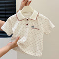 Summer new korean style girls' all-over print heart & dot t-shirt top - stylish & trendy kids' clothing for baby girls