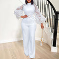 D250 free belt  stand collar mesh lantern sleeves silmplus size women's african wide leg european and american jumpsuit