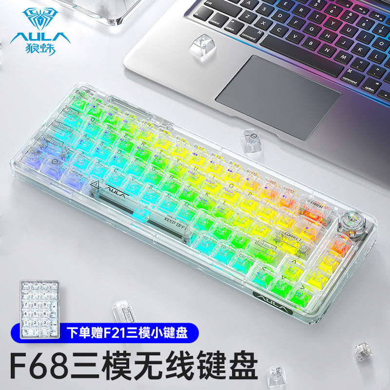 Wolf spider f68 mechanical keyboard - transparent, bluetooth/wireless tri-mode, rgb, customizable, hot-swappable - cross-border amazon/ebay