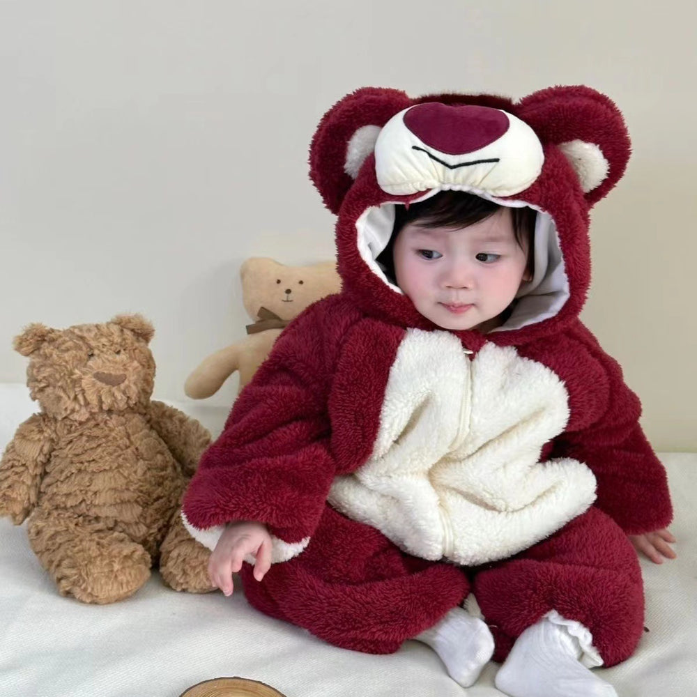 Baby warm autumn and winter cartoon cute thickened onesie, newborn winter romper, newborn outdoor jumpsuit