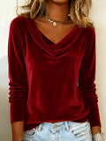 fashion women's solid color scoop neck long sleeve sexy velvet t-shirt - new arrivals for us & european cross-border  & independent stores