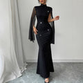 european and american women's clothing: spring/autumn stand collar sparkling cape patchwork bodycon evening gown