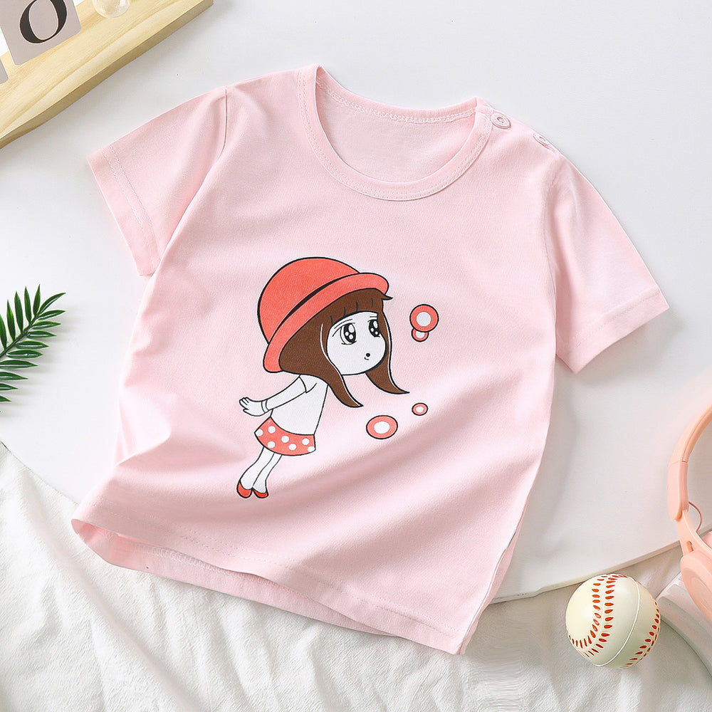Kids' short-sleeve pure cotton summer new arrivals : boys' t-shirts, baby cartoon girls' short-sleeve korean style tops, children's clothing