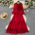French chic embroidered sequin floral tie-waist lantern sleeve maxi dress - high-end women's fashion