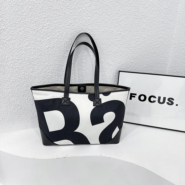 Thai canvas alphabet large capacity commuter tote bag 2024 new unisex portable shopping bag shoulder bag