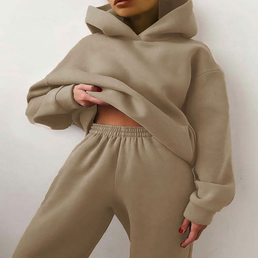 cross-border e-commerce european and american women's clothing: new summer collection - solid color activewear hoodie and casual pants two-piece set